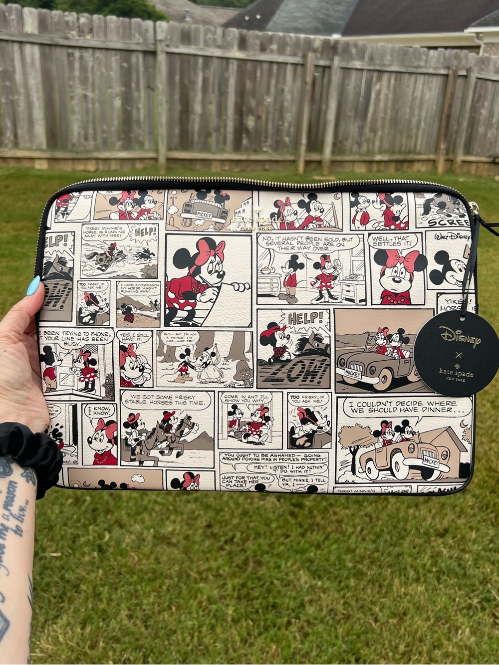 KATE SPADE Saffiano/ Leather Trim Disney Print Zip Around Laptop Sleeve
